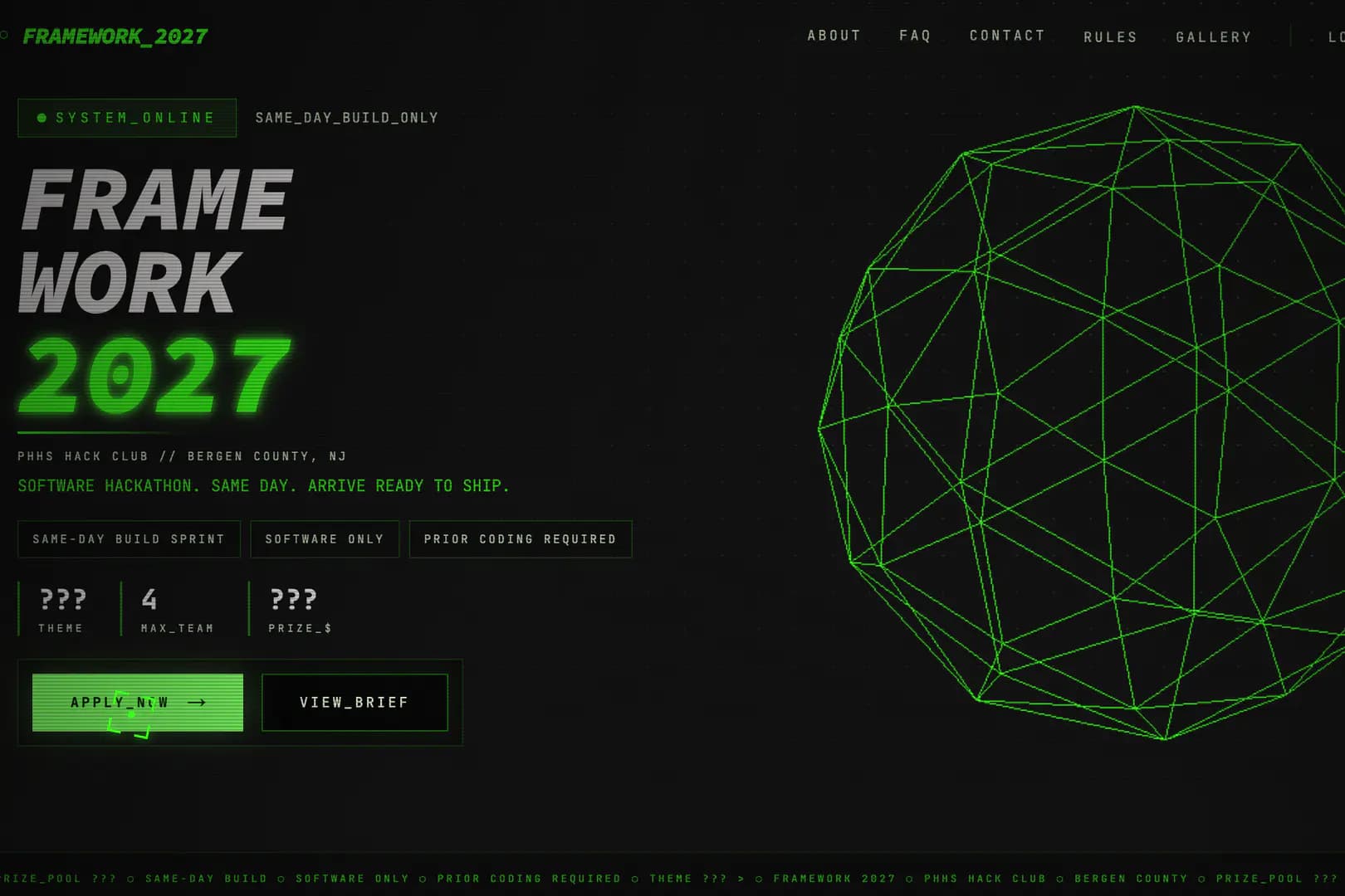 Image of Official website for the 2027 Framework Hackathon hosted at Pascack Hills High School by the PHHS Hack Club