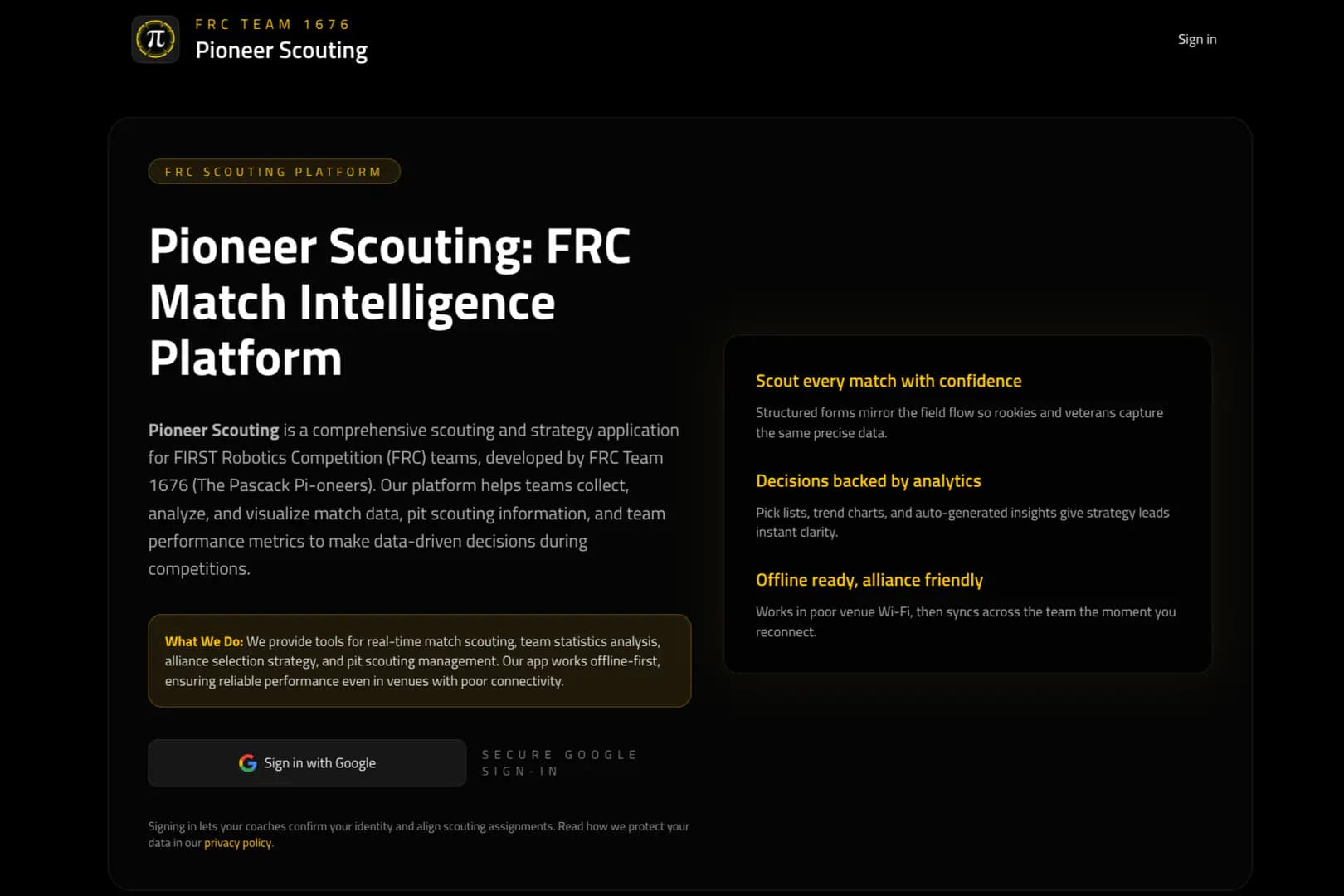 Image of Pascack Pi-oneers FRC Team 1676 scouting app for the 2026 season